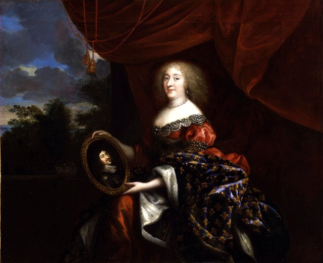 Anne Marie Louise d'Orléans holding a portrait of her father the late Duke of Orléans by Jean Nocret