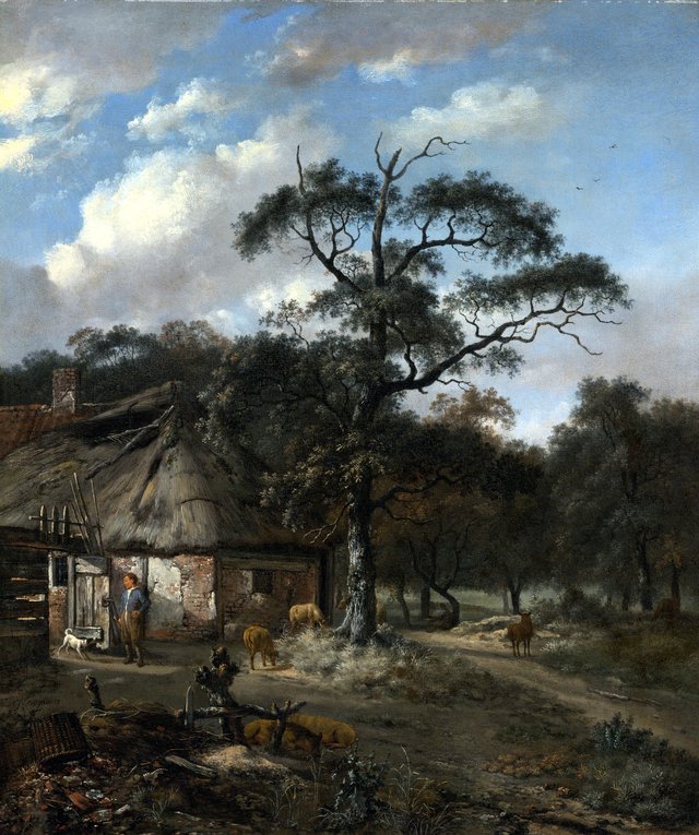 Wooded Landscape with a Boy and Animals near a Cottage by Paulus Potter