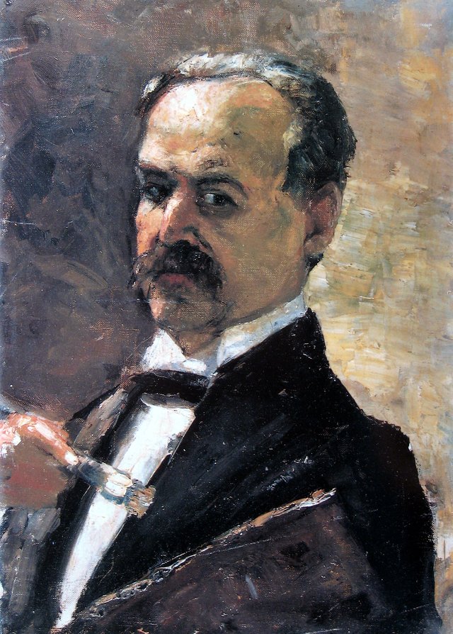 Self-portrait with Paintbrush and palette by Lesser Ury