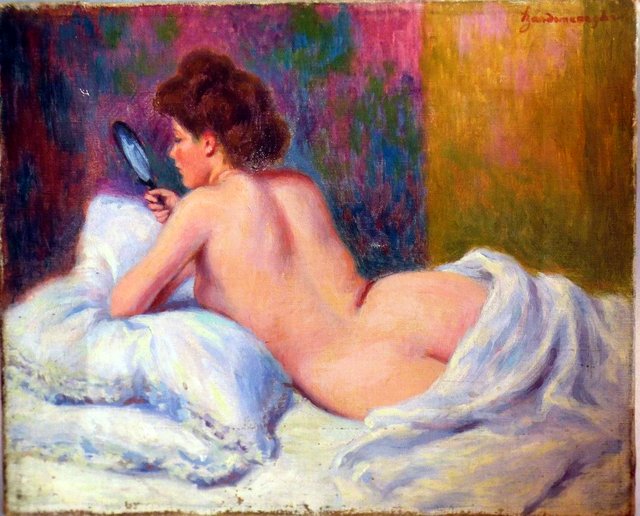 Le matin - (The Young Model at mirror) by Federico Zandomeneghi