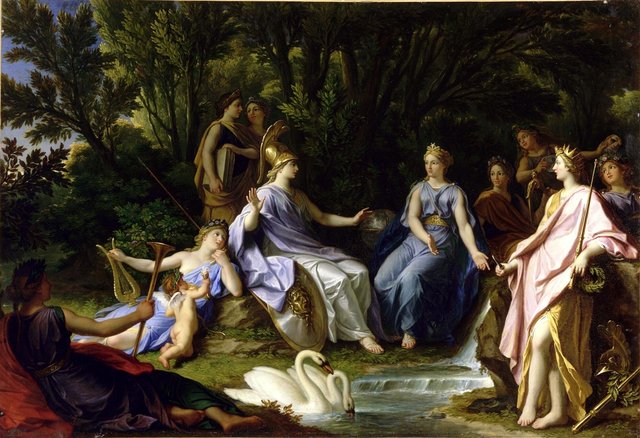 Story of Minerva - The Muses Showing Minerva Hippocrene Waters of the River that Brings Out Pegasus by René-Antoine Houasse