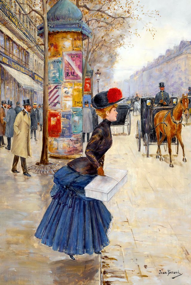 Junge Frau überquert den Boulevard by Jean Béraud