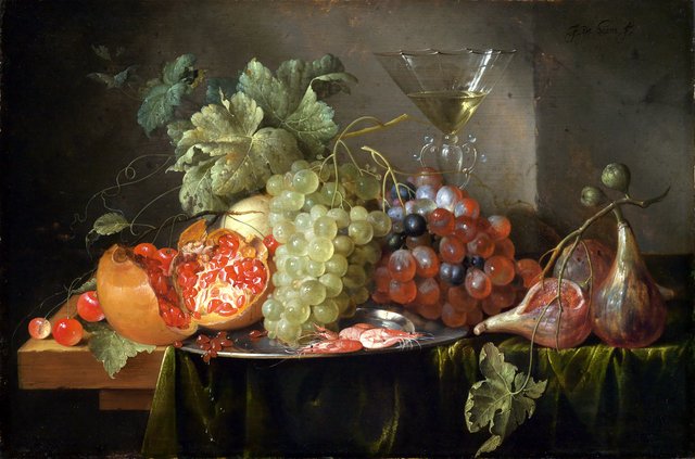 Still life of fruit with a wine glass by Jan Davidsz. de Heem