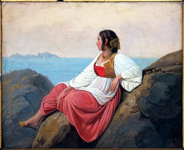 Young Italian woman sitting on the rocks in Capri by Léopold Robert