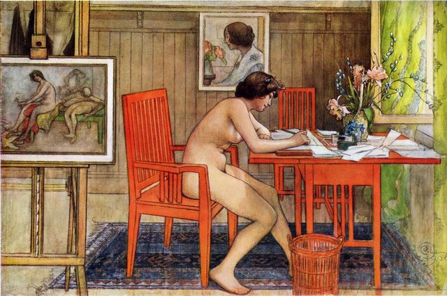 The Model Writing a Postcard by Carl Larsson
