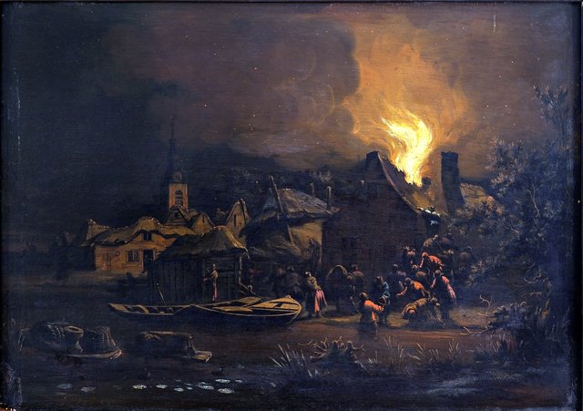 Fire in a Dutch Village by Egbert van der Poel