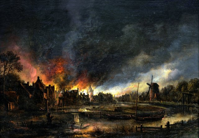 Village on Fire at Night by Aert van der Neer