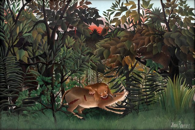 The Hungry Lion Throws Itself on the Antelope by Henri Rousseau
