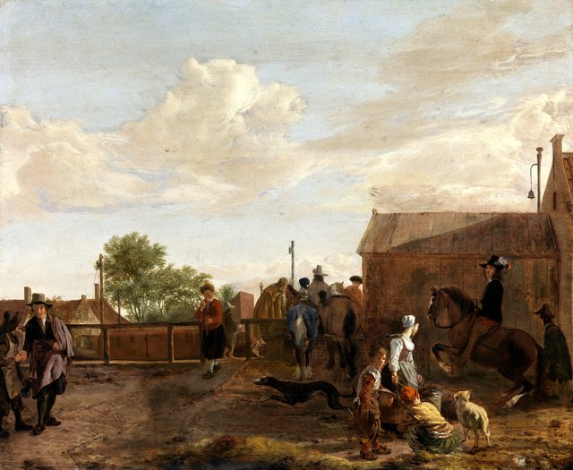 A Canal Boat Station by Ludolf de Jongh