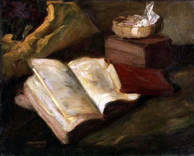 Still life with a red book by Władysław Podkowiński