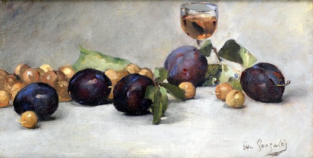 Stilleben mit Früchten, Nüssen und Glas by Eva Gonzalès
