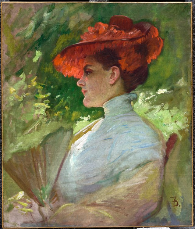 Lady with a Red Hat (Portrait of Maggie Wilson) by Frank Duveneck