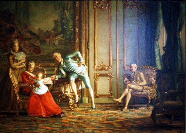 Szene am Kopenhagener Hof mit Struensee, Caroline Mathilde und Christian VII. by Kristian Zahrtmann
