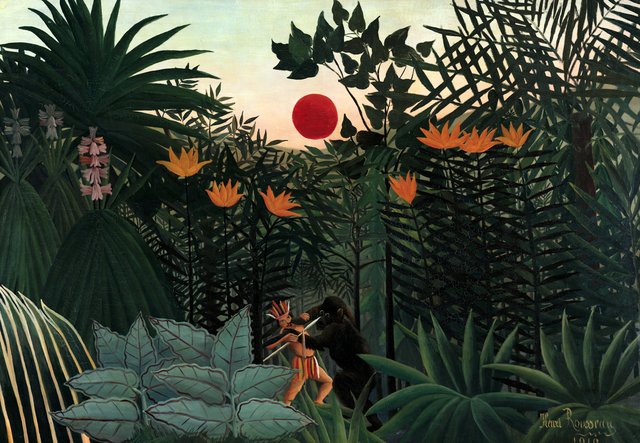 Tropical Landscape: American Indian Struggling with a Gorilla by Henri Rousseau
