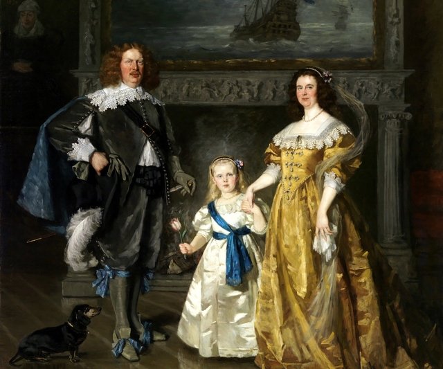 Portrait of Queen Wilhelmina van Oranje-Nassau (1880-1962), prince Hendrik van Mecklenburg-Schwerin (1876-1934) en princess Juliana van Oranje-Nassau (1909-2004) by Thérèse Schwartze
