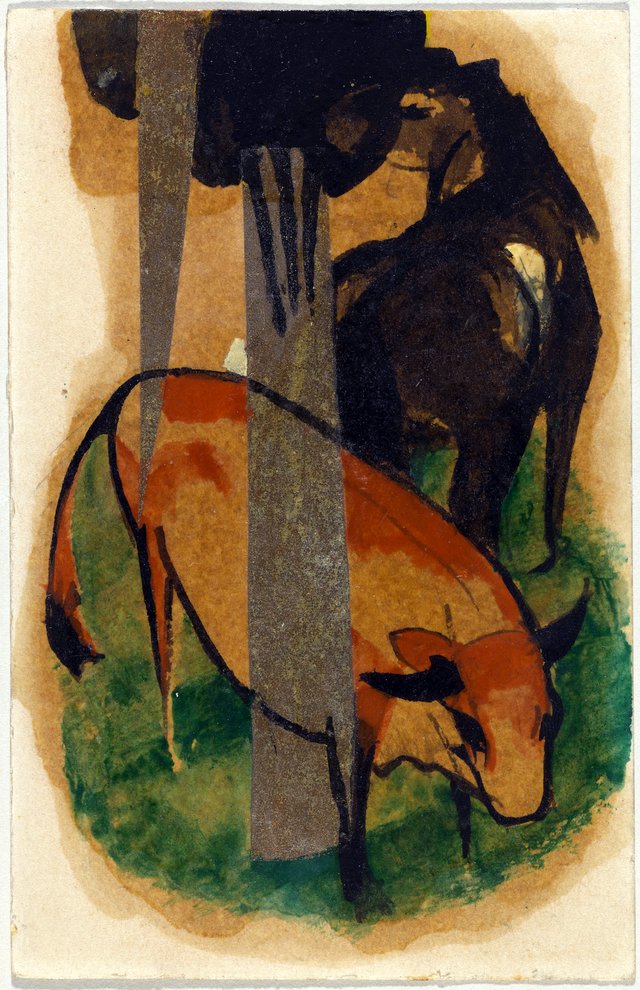 Rotes Pferd und gelbes Rind by Franz Marc