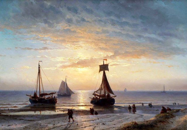 Strand bij zonsondergang by Louis Meijer