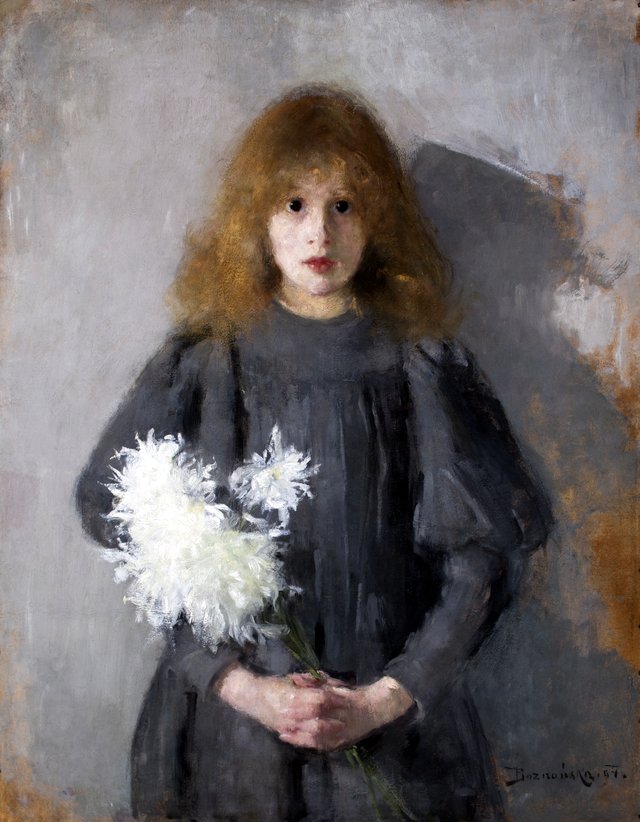 Girl with chrysanthemums by Olga Boznańska