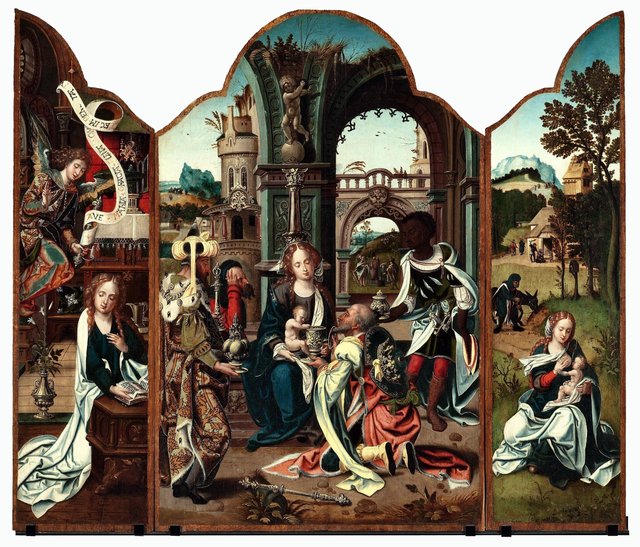 Triptych: Adoration of the Magi; Annunciation; Rest on the flight into Egypt by Pieter Coecke van Aelst
