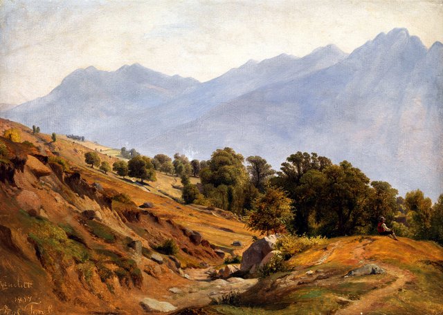 Gebirgslandschaft der Gegend von Dorf Tirol by Louis Gurlitt