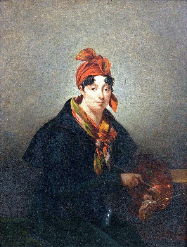 Self-portrait with a palette by Hortense Haudebourt-Lescot
