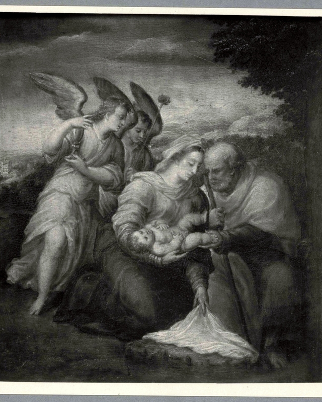 The Holy Family with Two Angels by Girolamo da Carpi