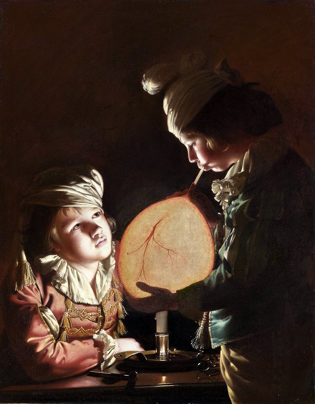 Two Boys with a Bladder by Joseph Wright of Derby