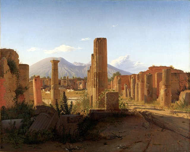 The Forum at Pompeii with Vesuvius in the Background by Christen Købke