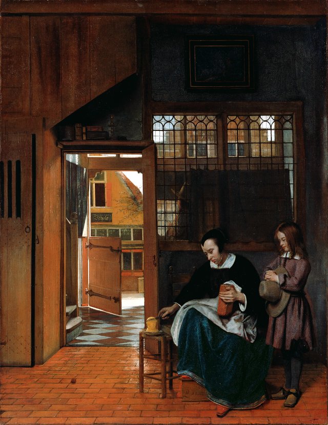 A Woman Preparing Bread and Butter for a Boy by Pieter de Hooch