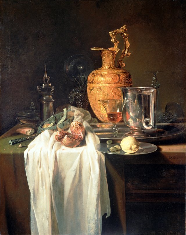Still Life with Ewer, Vessels and Pomegranate by Willem Kalf