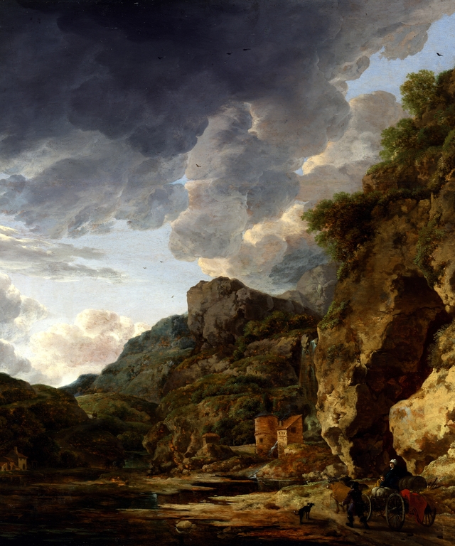 Mountain Landscape with River and Wagon by Willem Schellinks