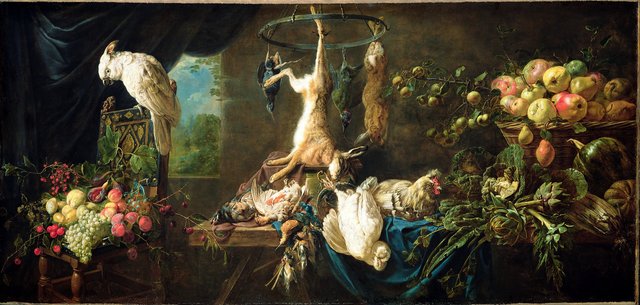 Still Life with Game, Vegetables, Fruit and a Cockatoo by Adriaen van Utrecht