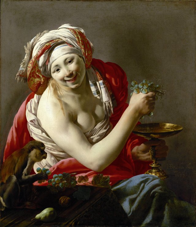 Bacchante with an Ape by Hendrick ter Brugghen