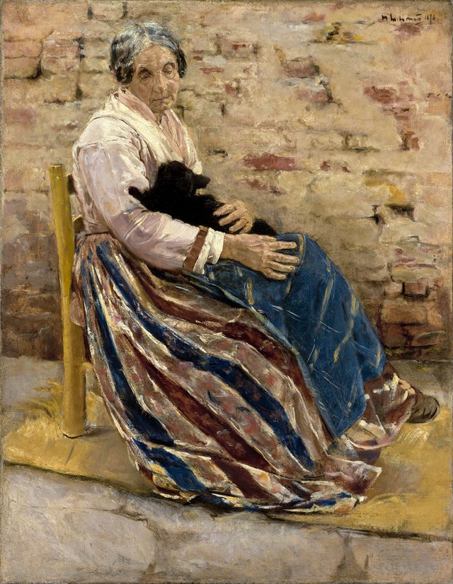 An Old Woman with Cat by Max Liebermann