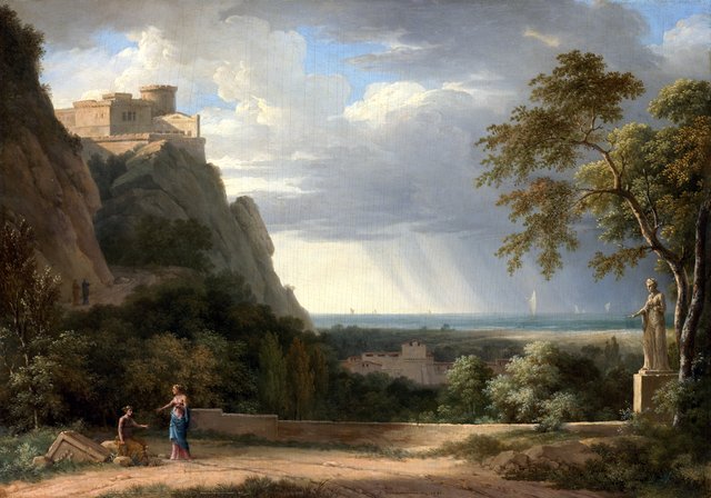 Classical Landscape with Figures and Sculpture by Pierre-Henri de Valenciennes