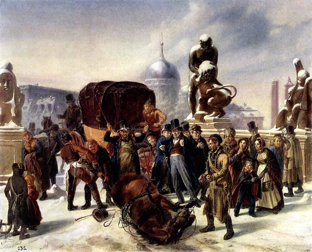Straßenszene auf der Herkulesbrücke, Berlin by August von Rentzell