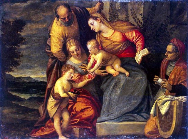 Holy Family with Sts Catherine, Anne and John by Benedetto Caliari