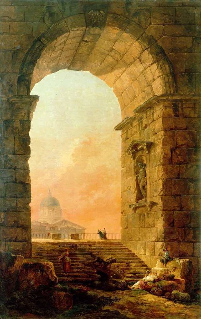Landscape with an Arch and the Dome of Saint Peter's in Rome by Hubert Robert