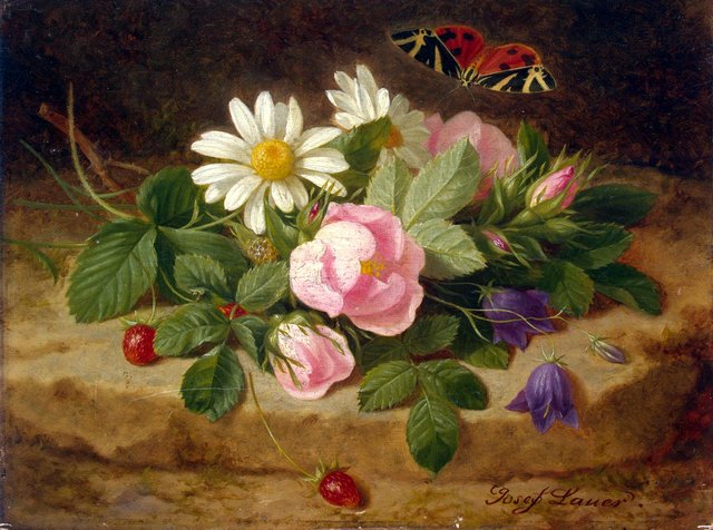 Bouquet of Flowers with a Butterfly by Josef Lauer