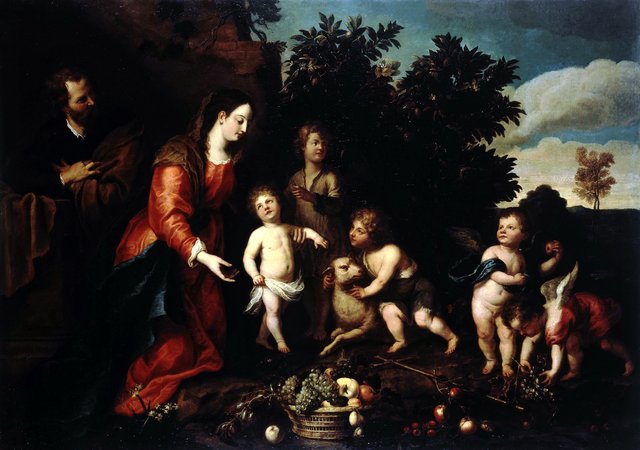 Holy Family with the Infant John and Angels by Adriaen van Utrecht