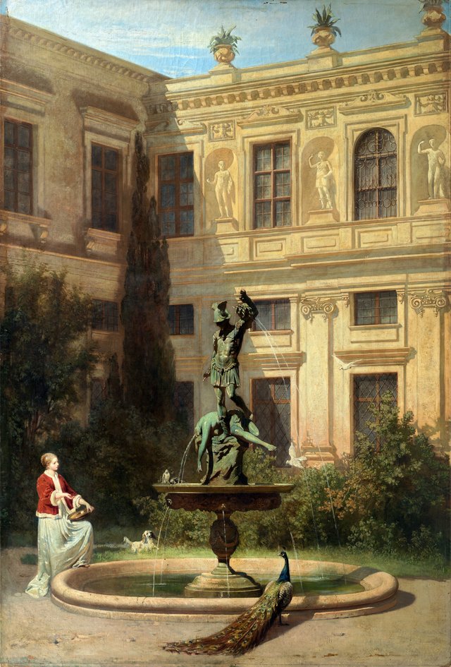 Courtyard with the Grotto in the Munich Royal Residence by Hans von Marées