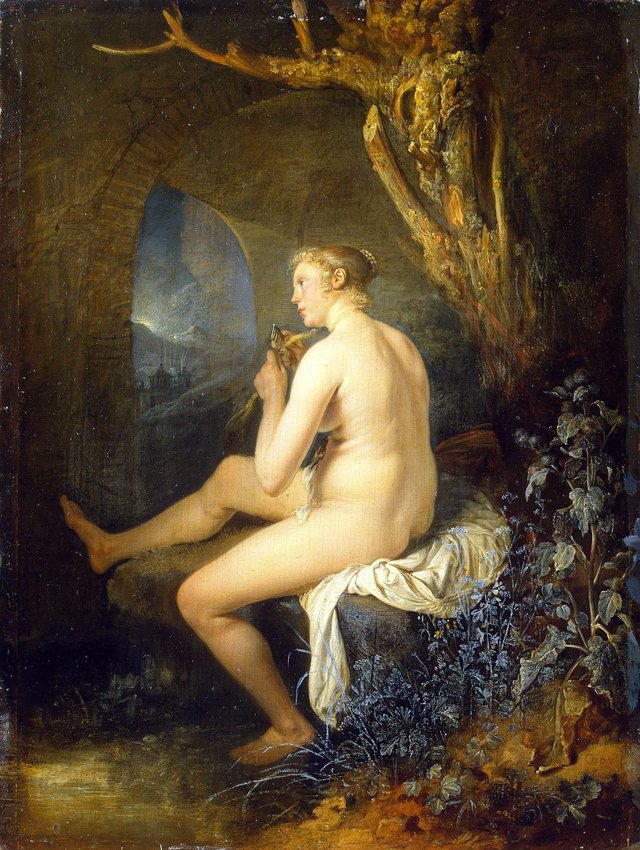 Woman Bather combing her Hair by Gerrit Dou