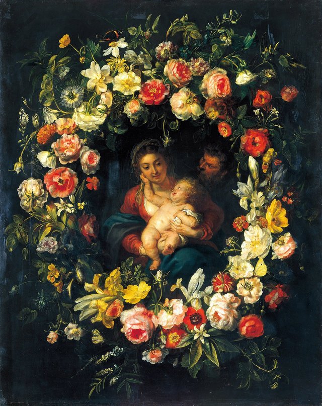 Holy Family in a Wreath of Flowers by Frans Ykens