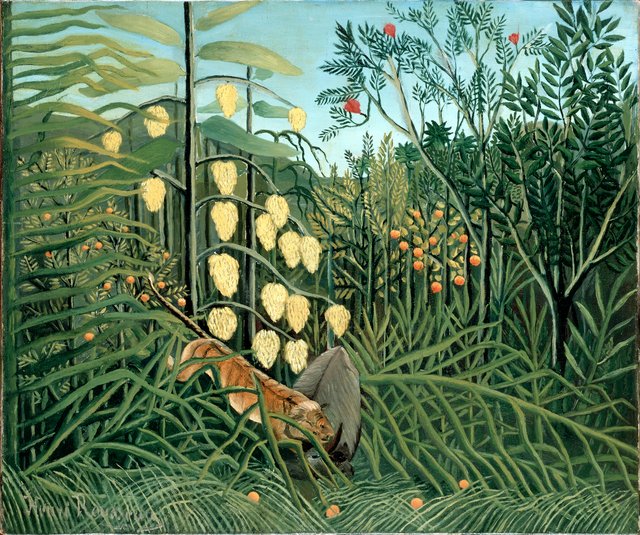 In a Tropical Forest. Struggle between Tiger and Bull by Henri Rousseau