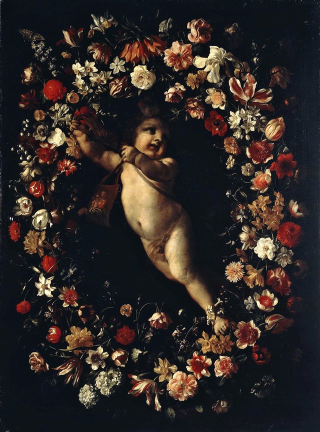Angel Framed with a Wreath of Flowers by Jan Philip van Thielen