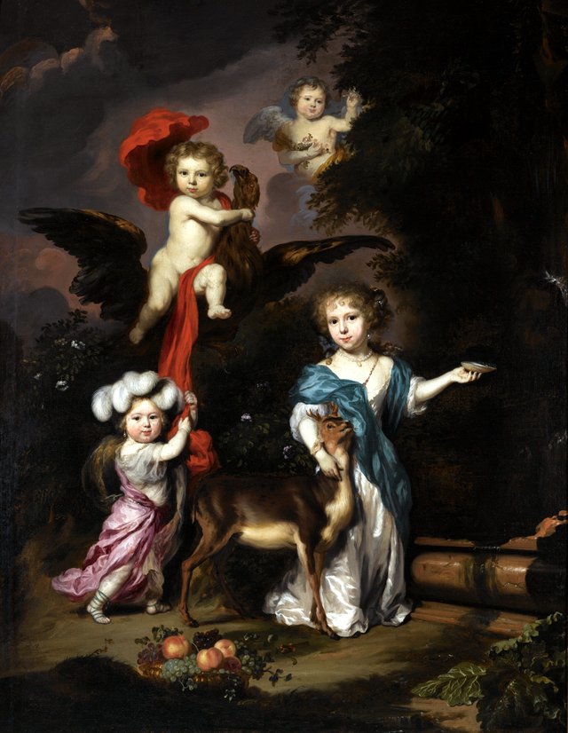 Portrait of Four Children as Ceres Ganymede Cherub and Diana by Nicolaes Maes
