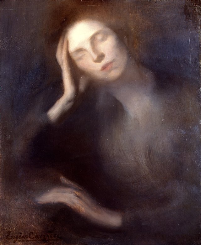 Woman Leaning on a Table by Eugène Carrière