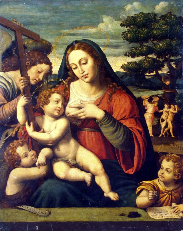 The Virgin and the Child with St John the Baptist, St John the Evangelist and an Angel by Juan de Juanes