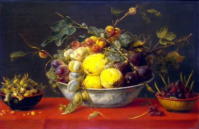 Fruit in a Bowl on a Red Cloth by Frans Snyders