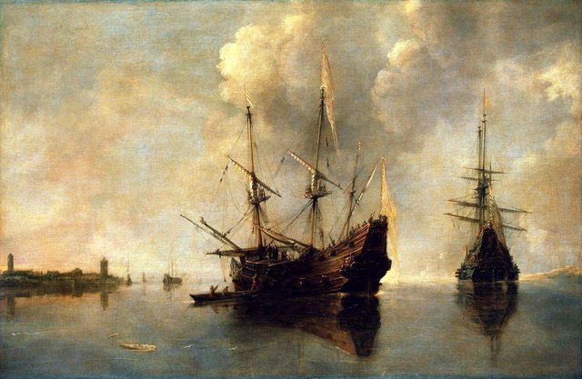 Two Ships at Anchor by Andries van Eertvelt